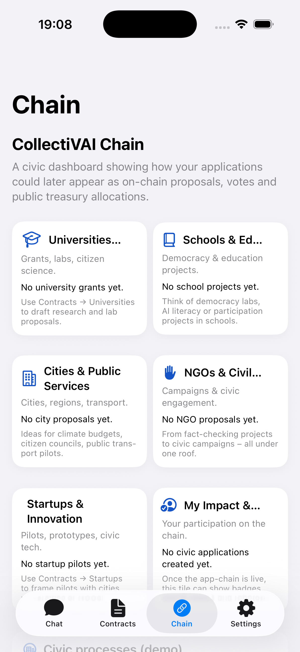 CollectiVAI chat screen on iPhone